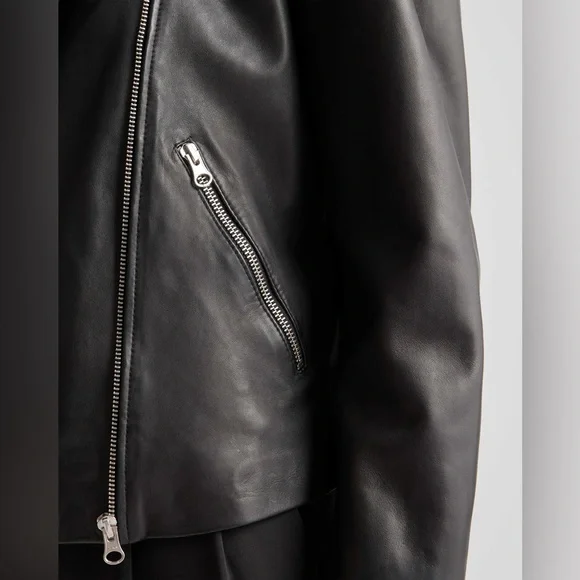 NWT! Quince | 100% Washed Leather Biker Jacket | Black | Small - Picture 3 of 10